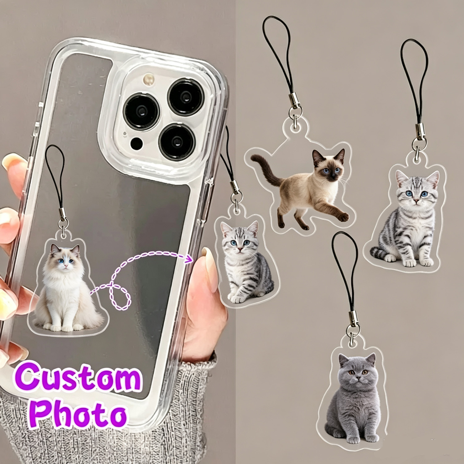 Pet Portrait Custom - Pendentif personnalisé pour téléphone avec portrait