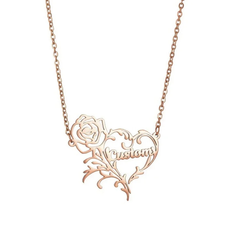 Collier à breloques coeur rose - Birth Flower Necklace avis et prix